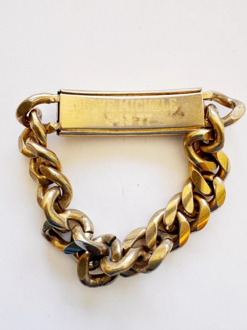 Vintage 1977 Engraved ID Chain Bracelet 